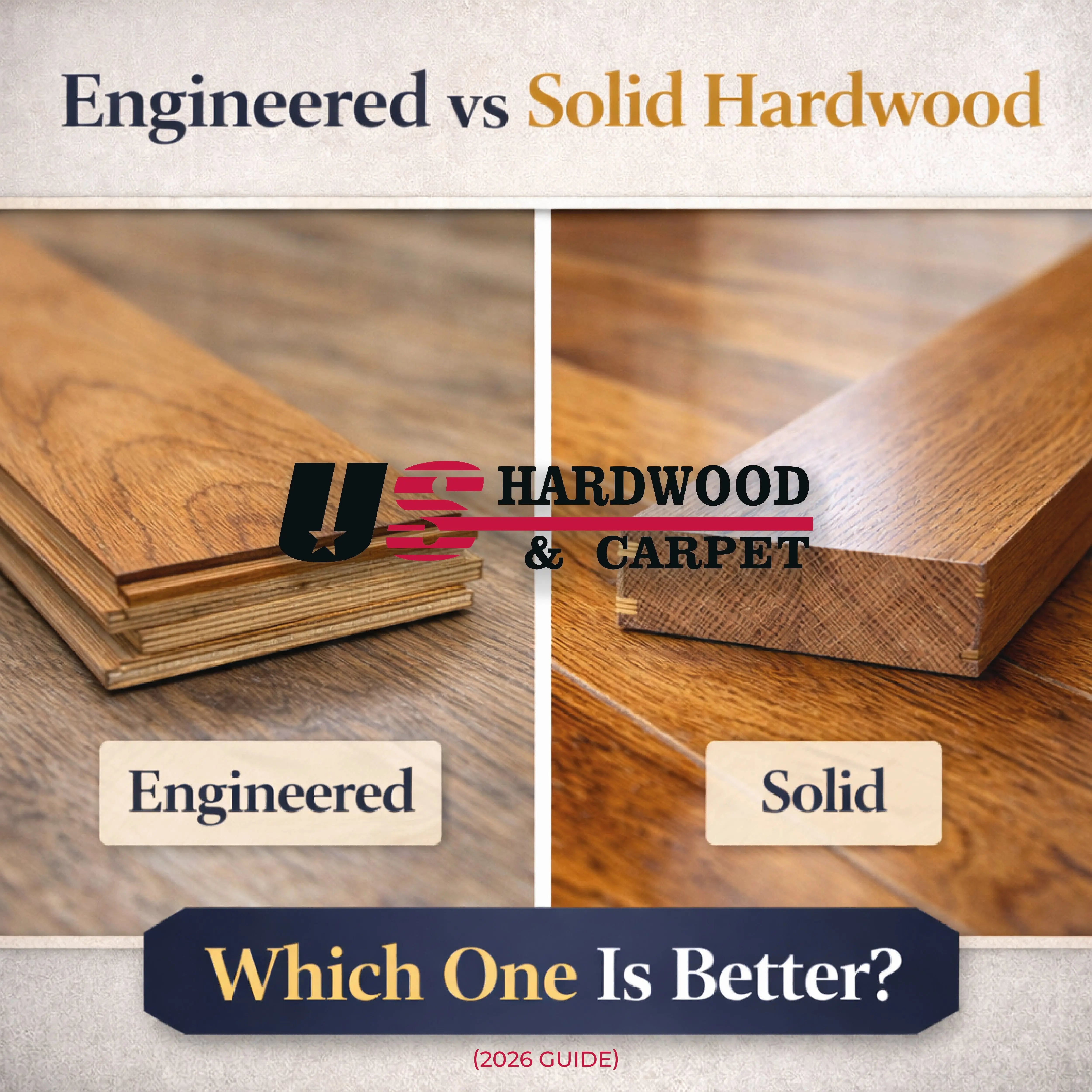 Engineered Hardwood vs Solid Hardwood: What’s the Real Difference? (2026 Guide) US Hardwood & Carpet Inc